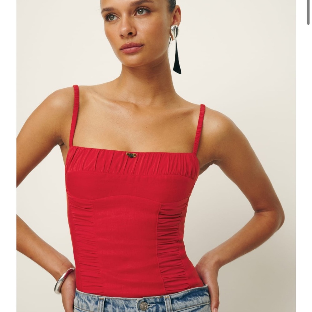 NWT Reformation Emery Linen Top in Lipstick Red Sleeveless Size 2